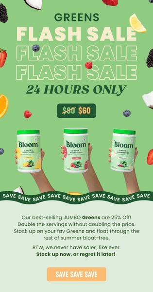 A vertical 9:16 ad creative showcasing three greens superfoods canisters with a prominent flash sale price slash and 24-hour deadline.